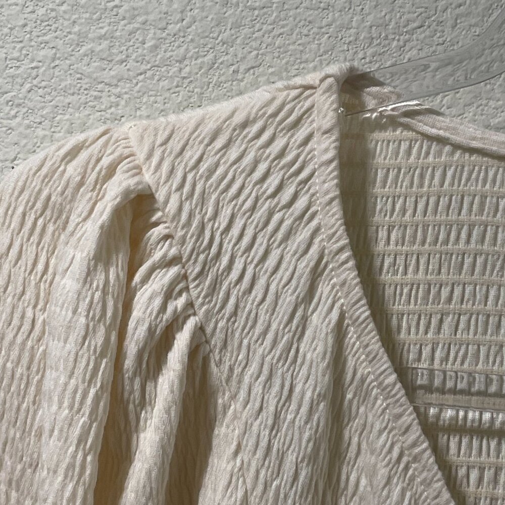 PROMESA Long Bishop Sleeve Body Suit V-Neck Waffle Knit Ivory Women L - Picture 9 of 12